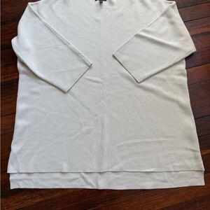 Eileen Fisher Cream Textured Knit Boatneck Top